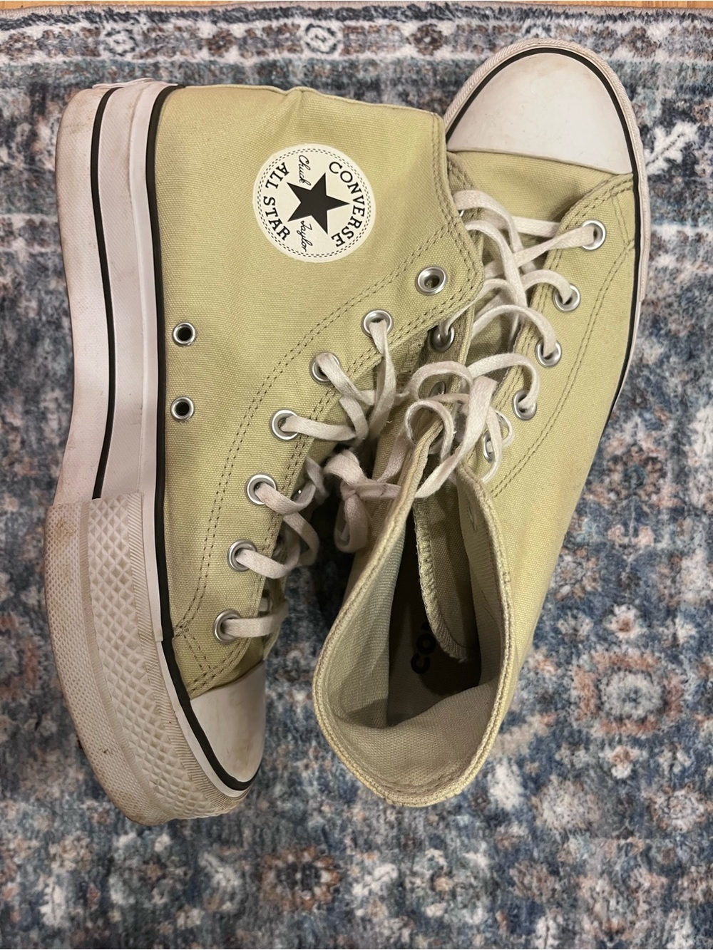 Converse High Top Platform Sneakers in Light Olive Green Canvas